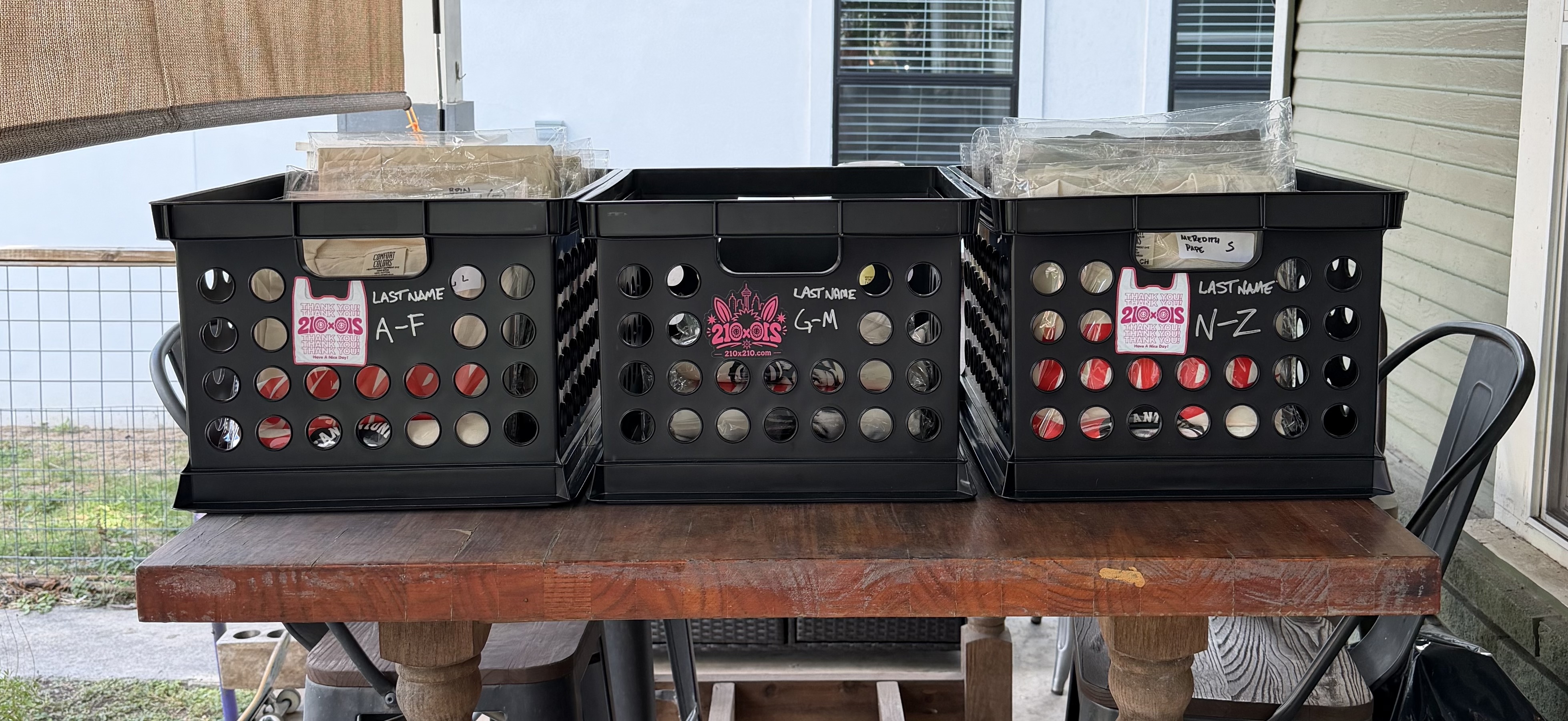 Pick-up boxes on the porch